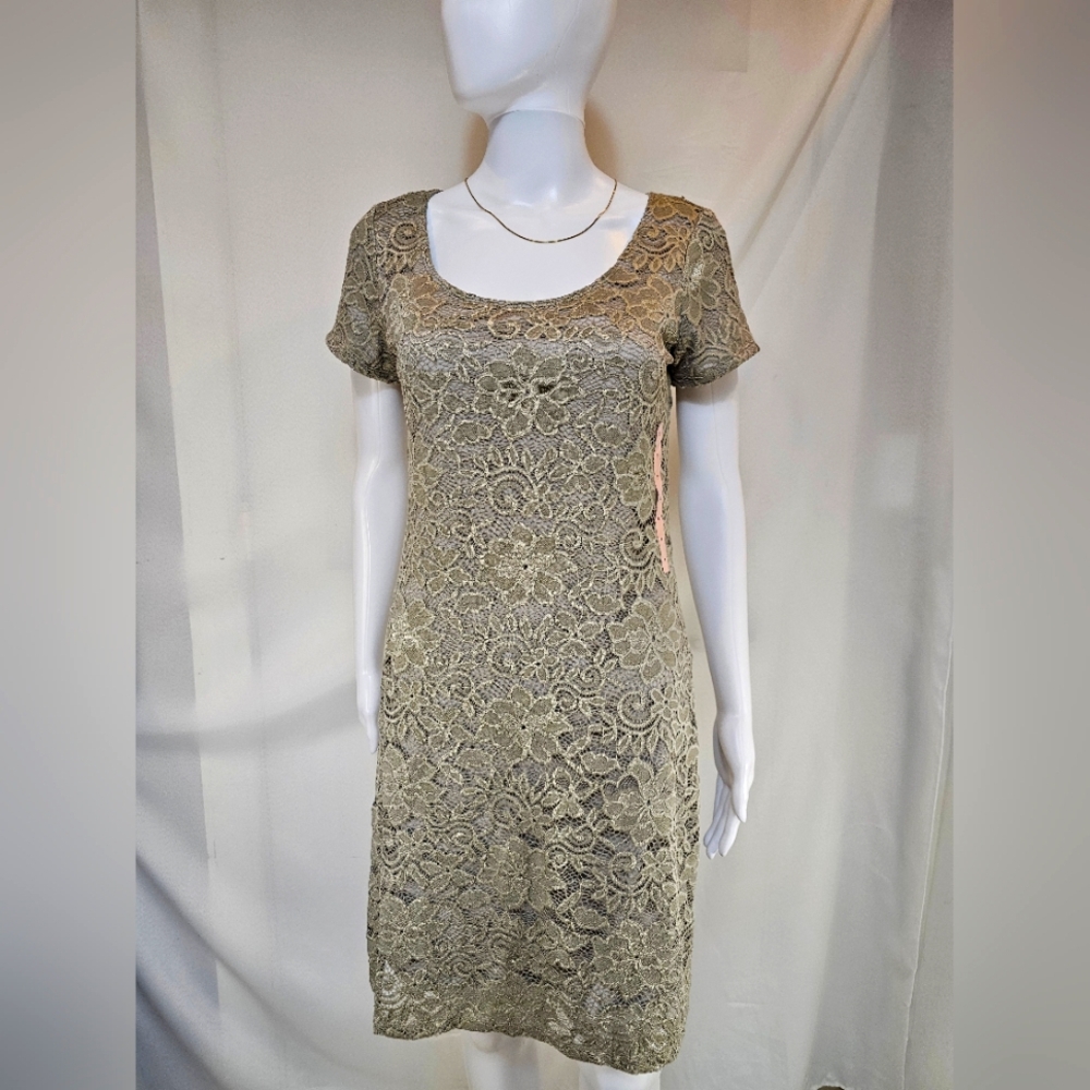 NWT Tiana B. Taupe Lace Overlay Dress – Size Small